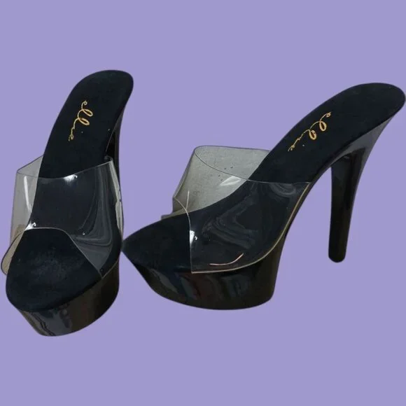 Ellie  Platform Vanity 6 Heels Black/Clear Size 11 - Picture 13 of 14
